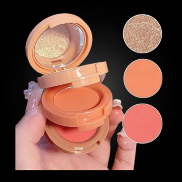 3 in1 Face Blusher + Highlighter with Mini Compact Travel Friendly Palette